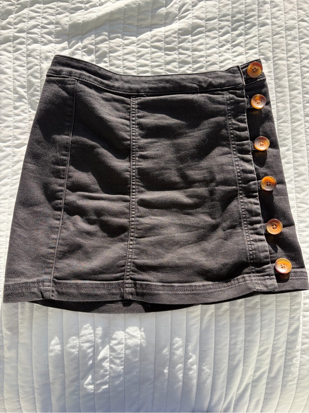 Free People Black Mini Skirt with Side Button Detail